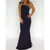 Ladies Formal Backless Long Dress Party Ball Prom Gown Wedding Bridesmaid Sleeveless O-Neck Long Maxi Dress